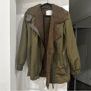 Anthropologie Khaki Sherpa-Lined Utility Jacket
